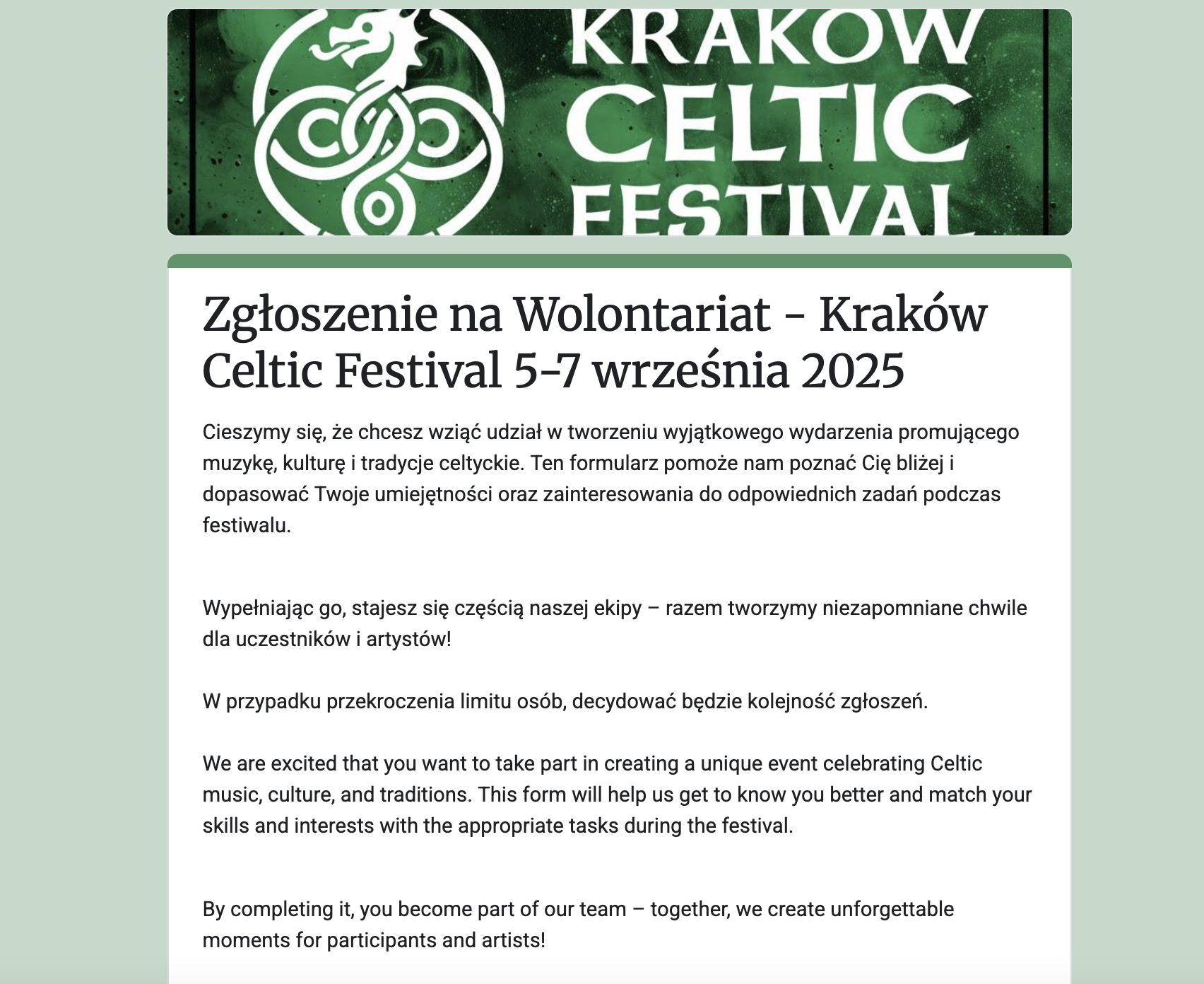 Zgłoszenie na wolontariat