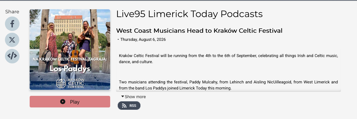 Kraków Celtic Festival featured on Limerick’s Live 95!